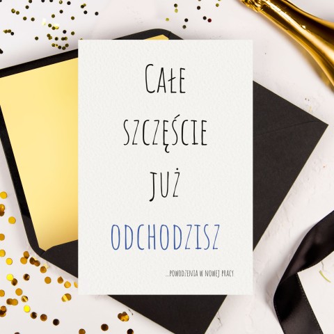 Minimalistyczna kartka z okazji zmiany pracy ze śmiesznym tekstem - Goodbye